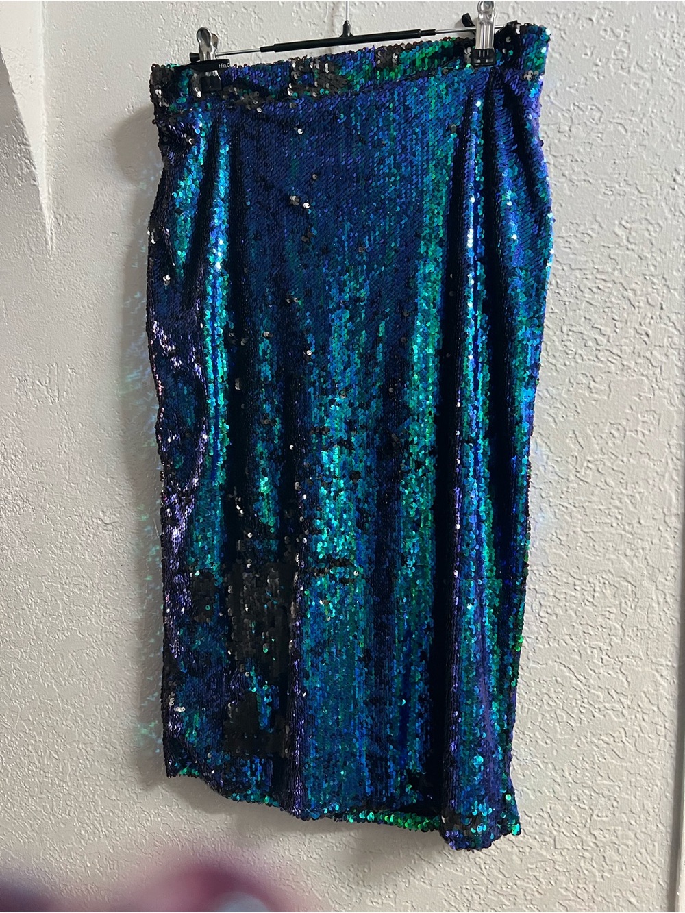 Blue-Green Sequin Pencil Skirt